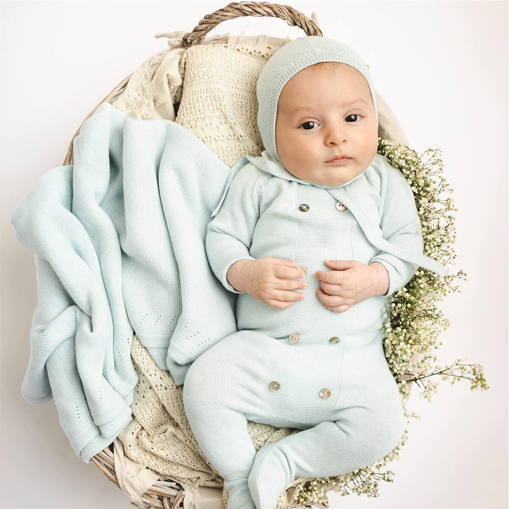 Peter Pan Knit Footie + Hat - Blue
