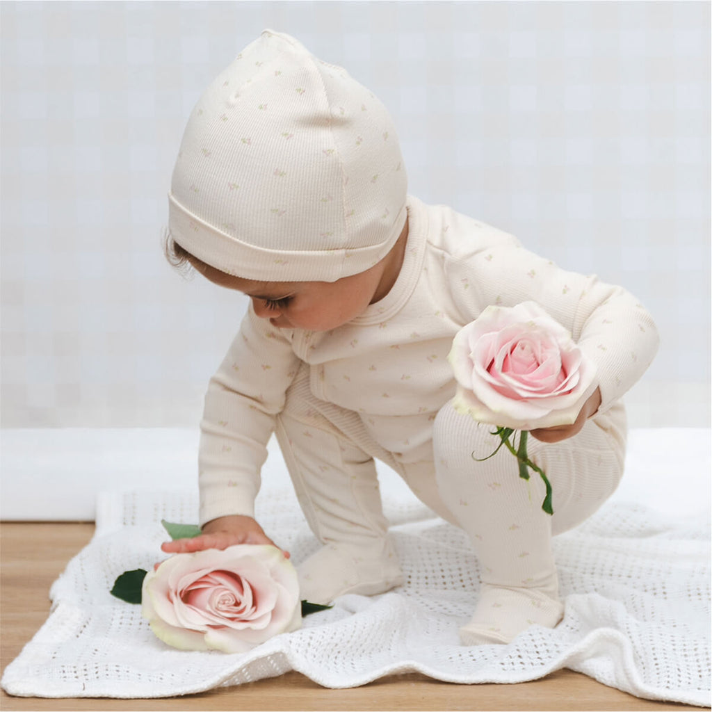 Little Petals Footie + Hat - Pink Floral