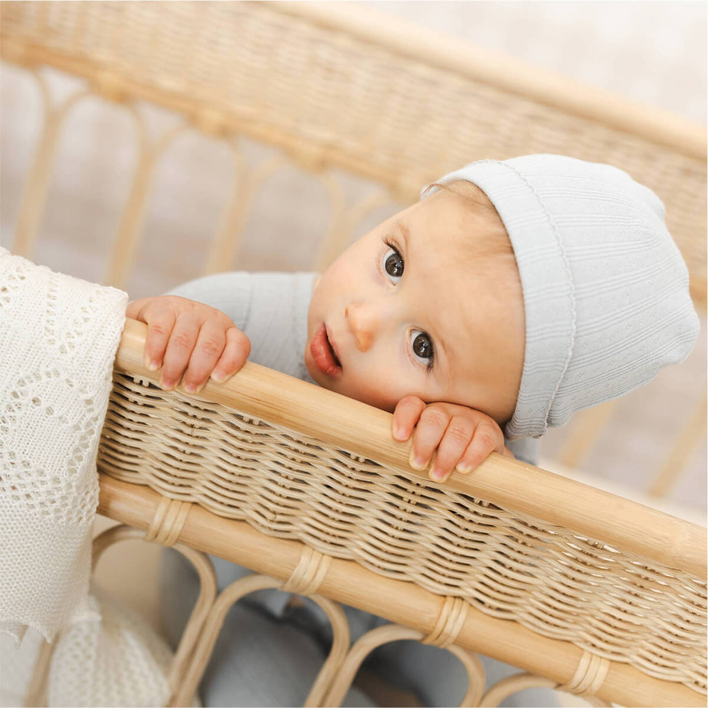 Scalloped Ribbed Footie + Hat - Blue