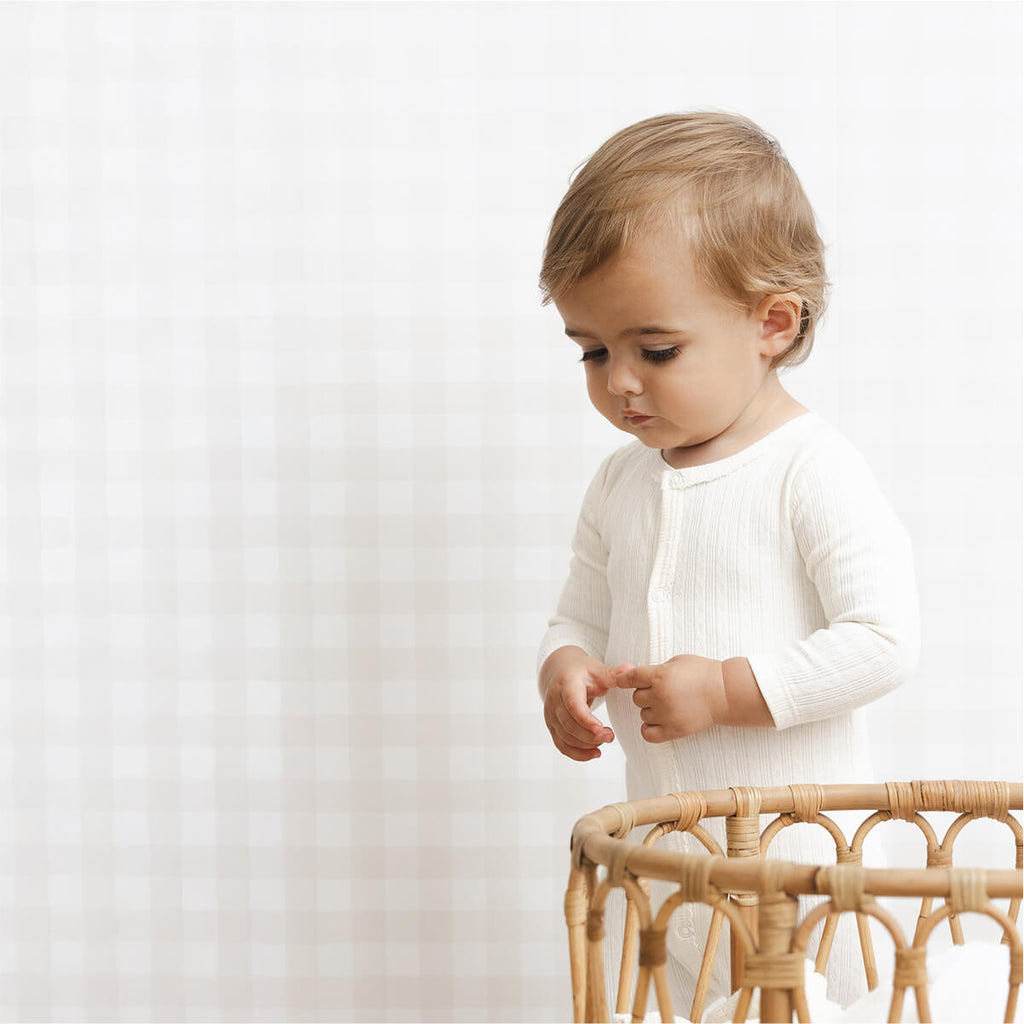 Scalloped Ribbed Footie + Hat - Cream