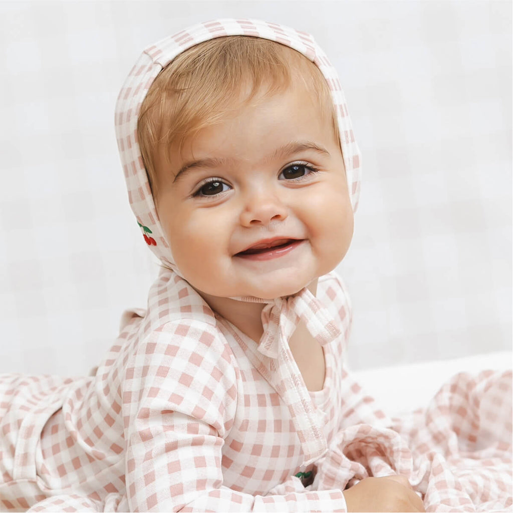 Gingham Playset Footie + Hat - Cherry