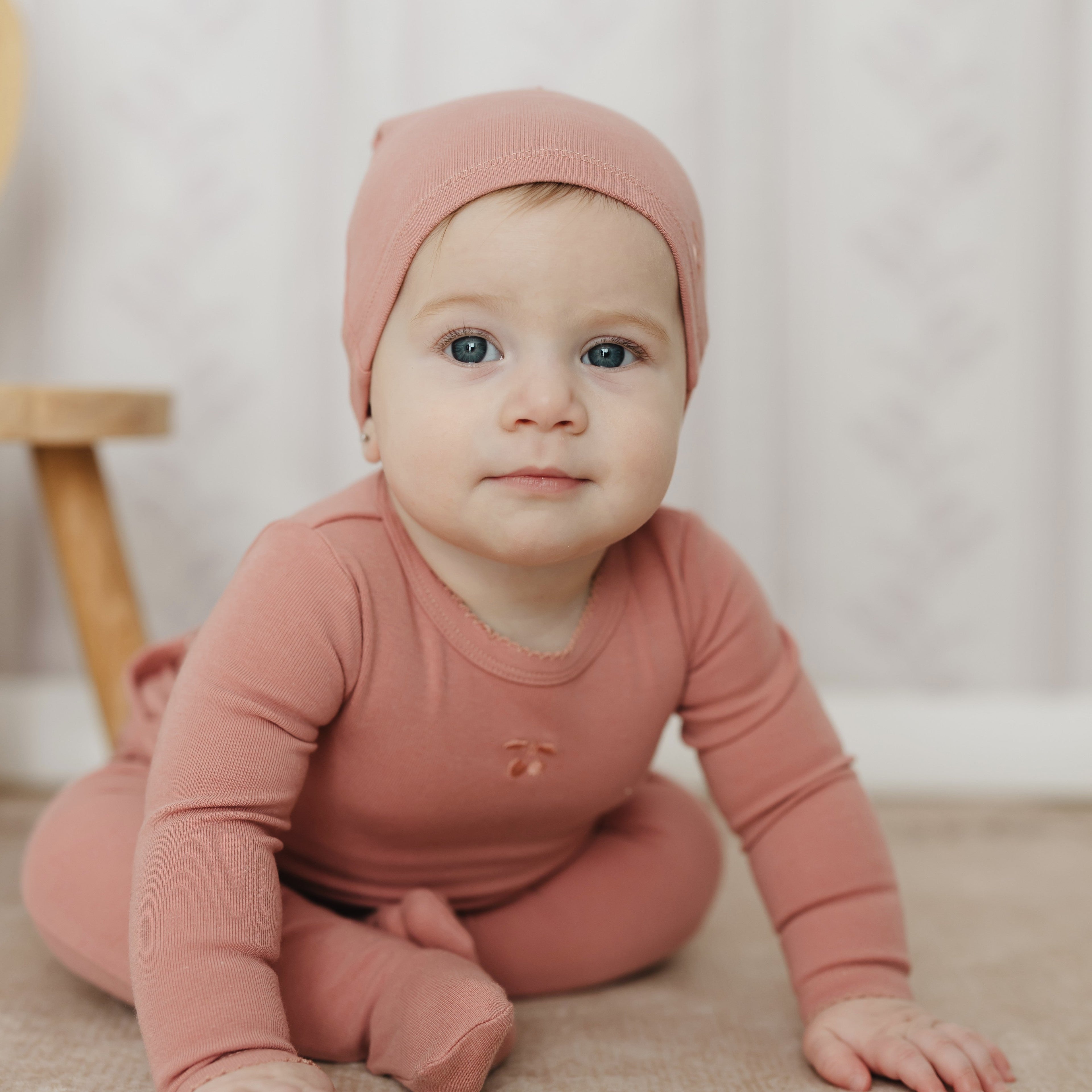 Berry Sweet Embroidered Footie + Hat - Pink