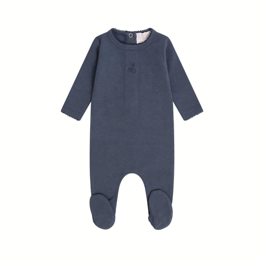Berry Sweet Embroidered Footie - Blue