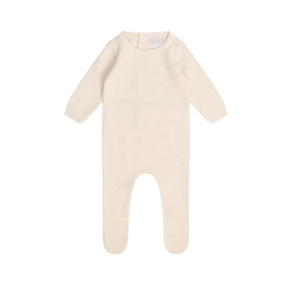 Elegant Eyelet Knit Footie - Cream