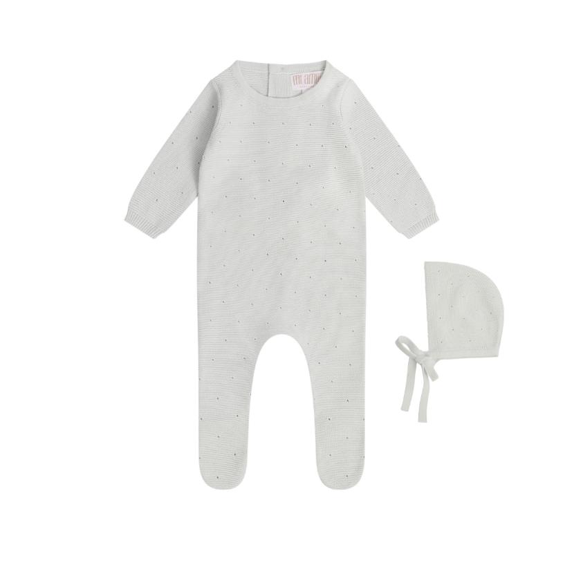 Elegant Eyelet Knit Footie + Hat - Blue