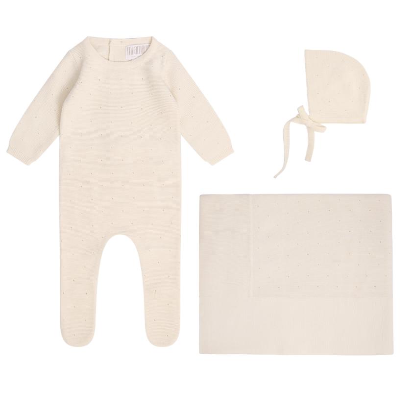 Elegant Eyelet Knit Set - Cream