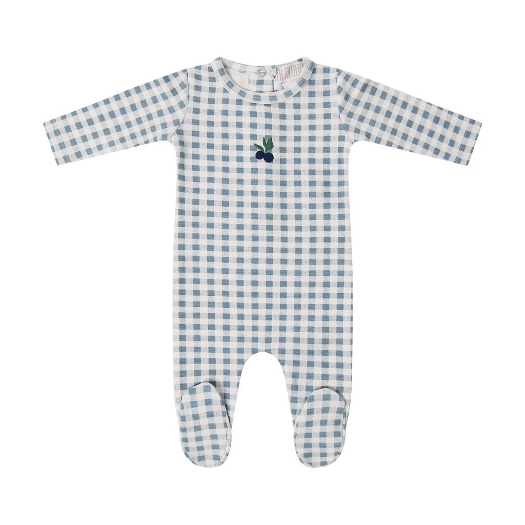 Gingham Playset Footie - Blueberry
