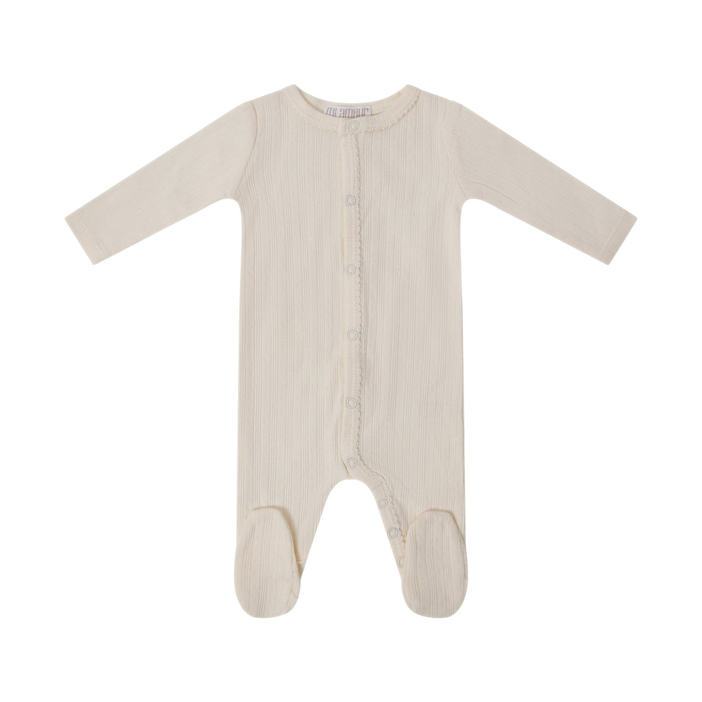 Scalloped Ribbed Footie - Cream