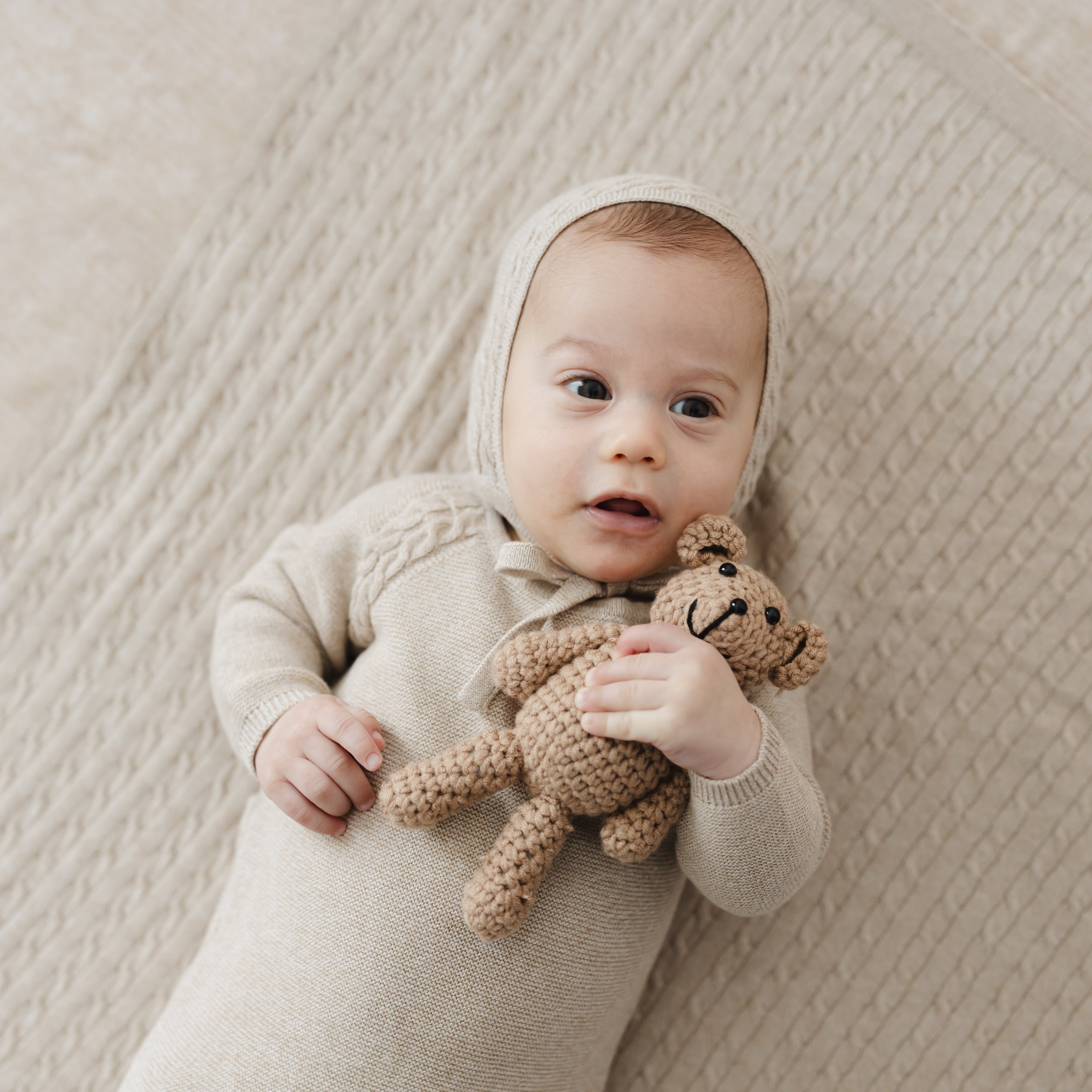 Oatmeal Cable Knit - Footie + Hat