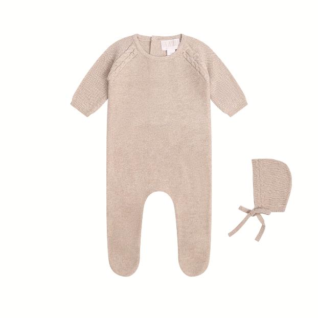 Oatmeal Cable Knit - Footie + Hat