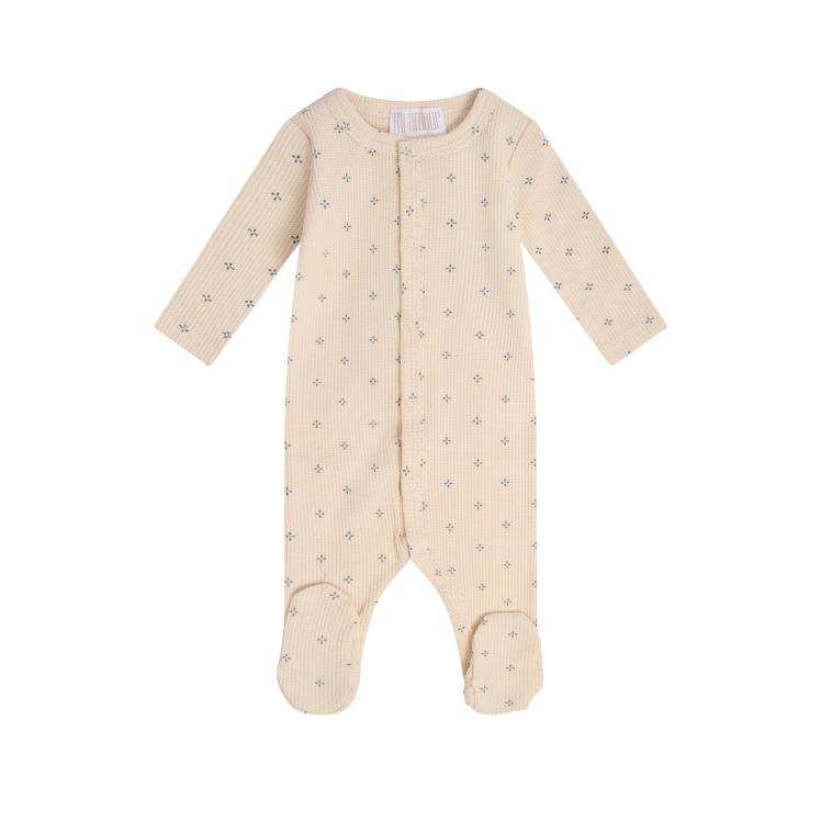 Printed Waffle Snap Front Footie - Blue