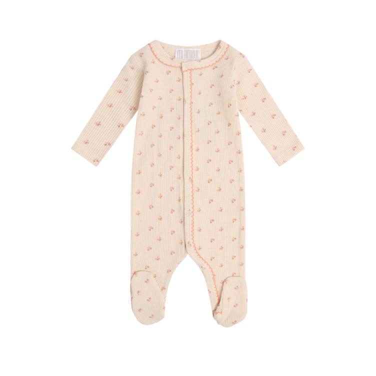 Printed Waffle Snap Front Footie - Pink