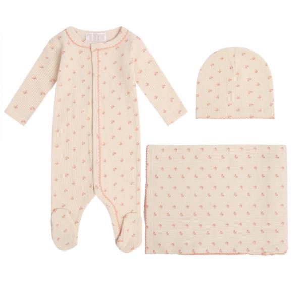 Printed Waffle Snap Front Set - Pink