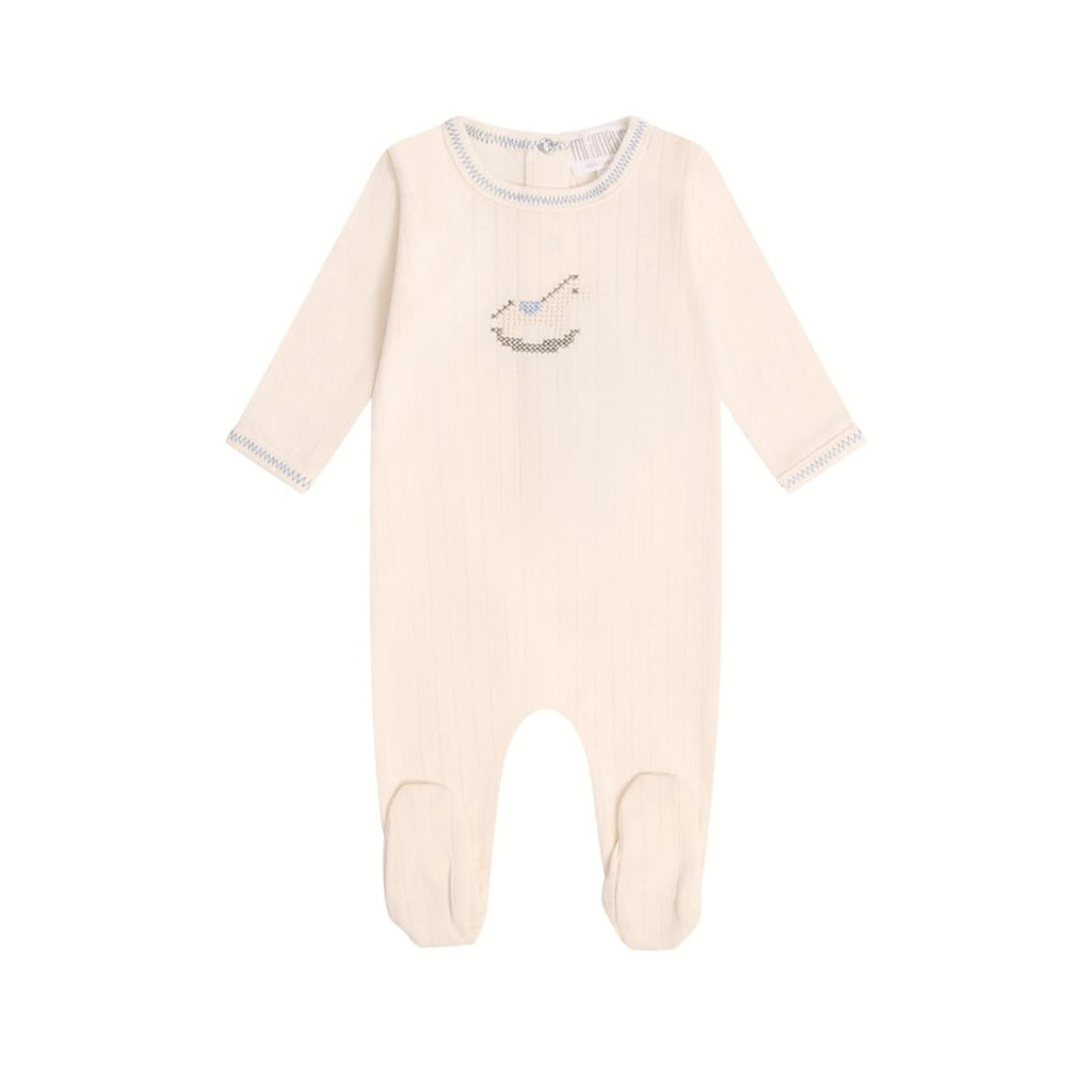Rock-a-Bye Pointelle Footie - Cream/Blue