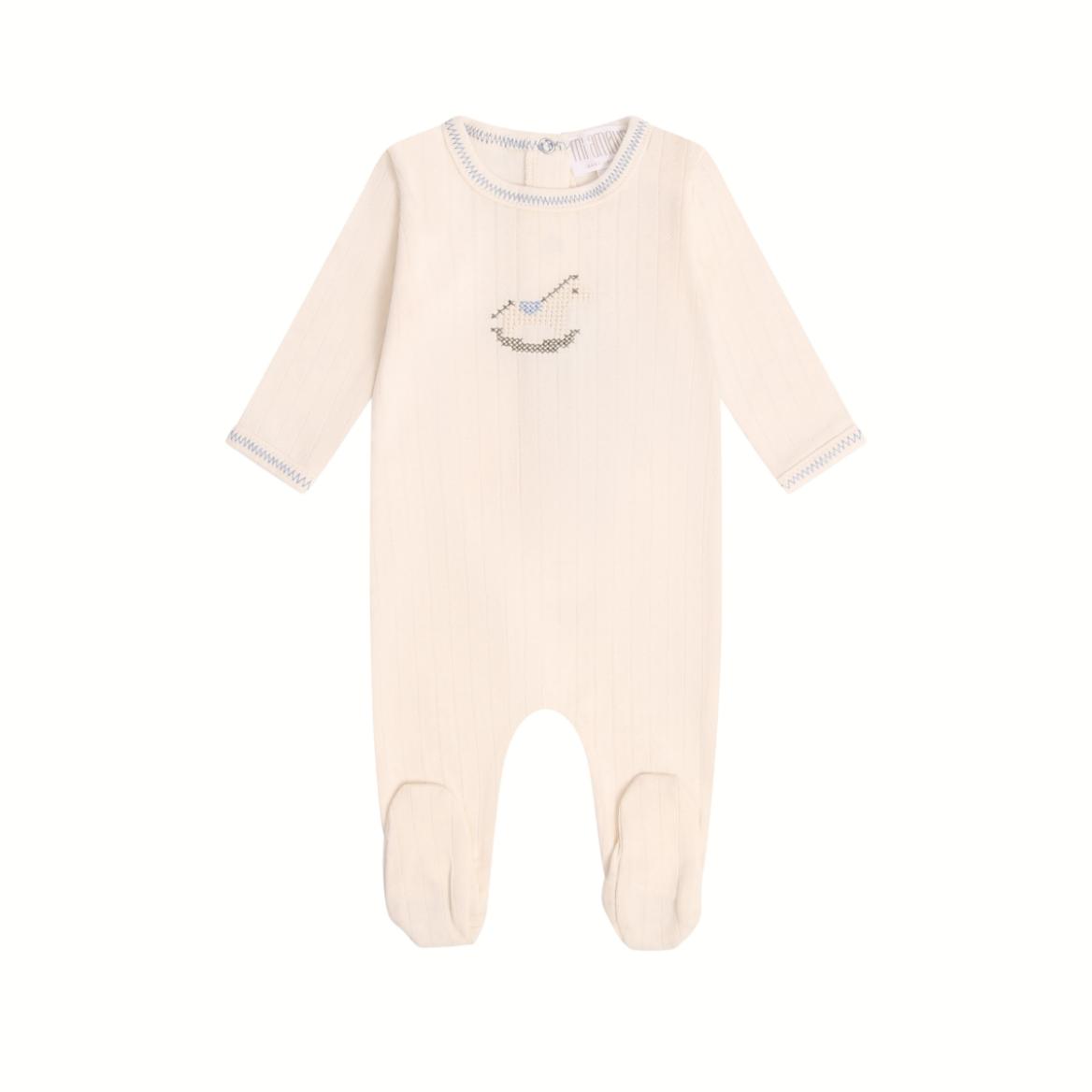 Rock-a-Bye Pointelle Footie - Cream/Blue