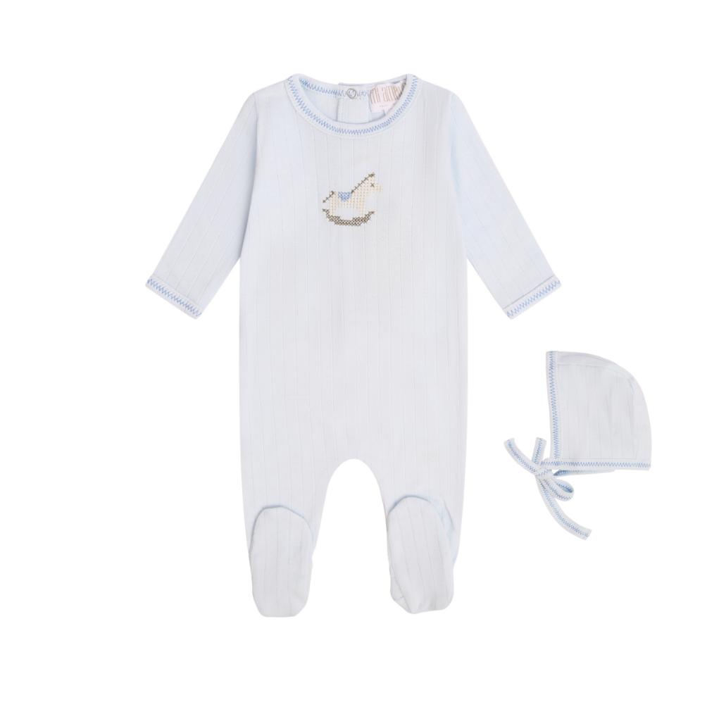 Rock-a-Bye Pointelle Footie + Hat - Blue