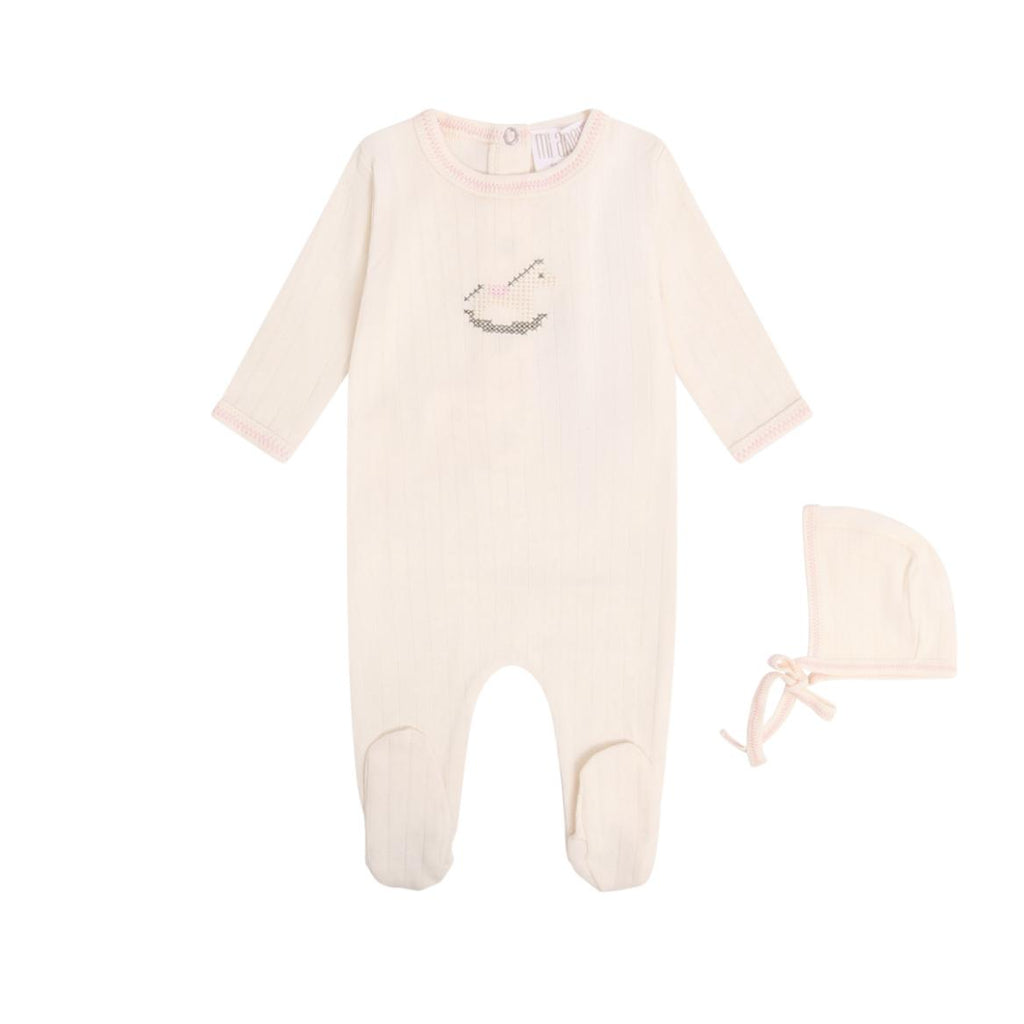 Rock-a-Bye Pointelle Footie + Hat - Cream/Pink