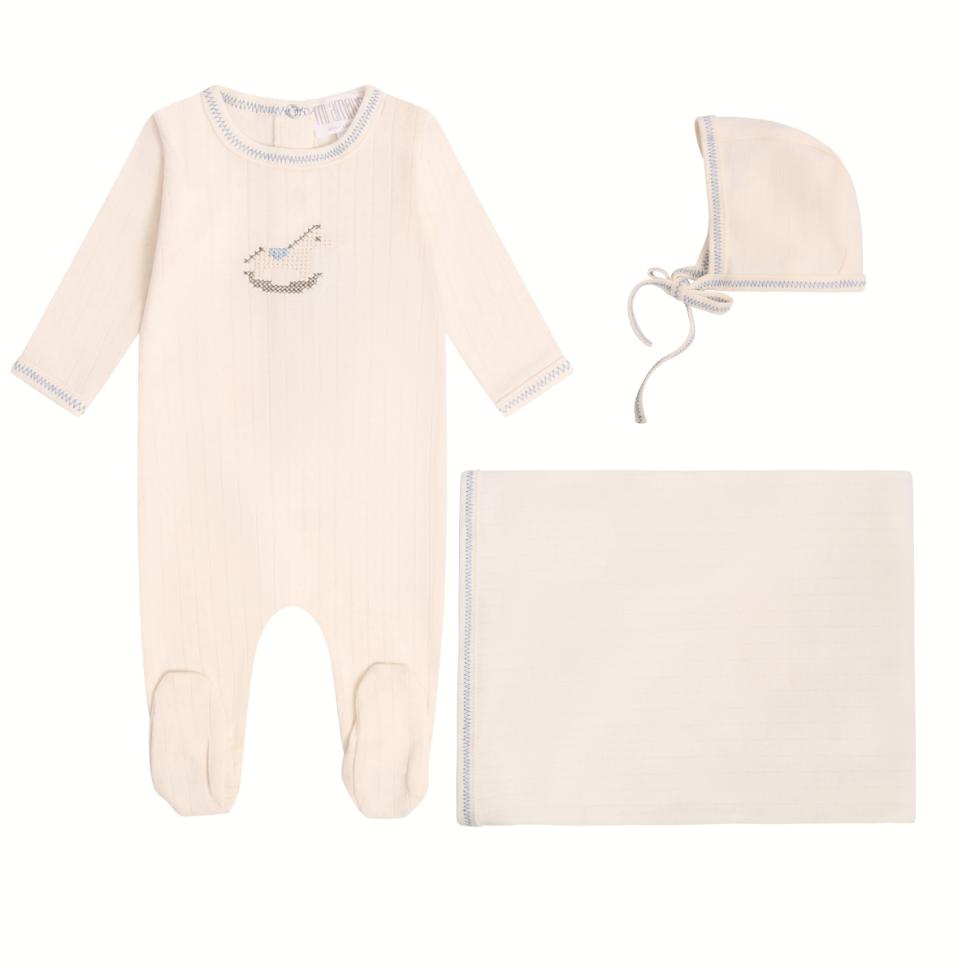 Rock-a-Bye Pointelle Set - Cream/Blue