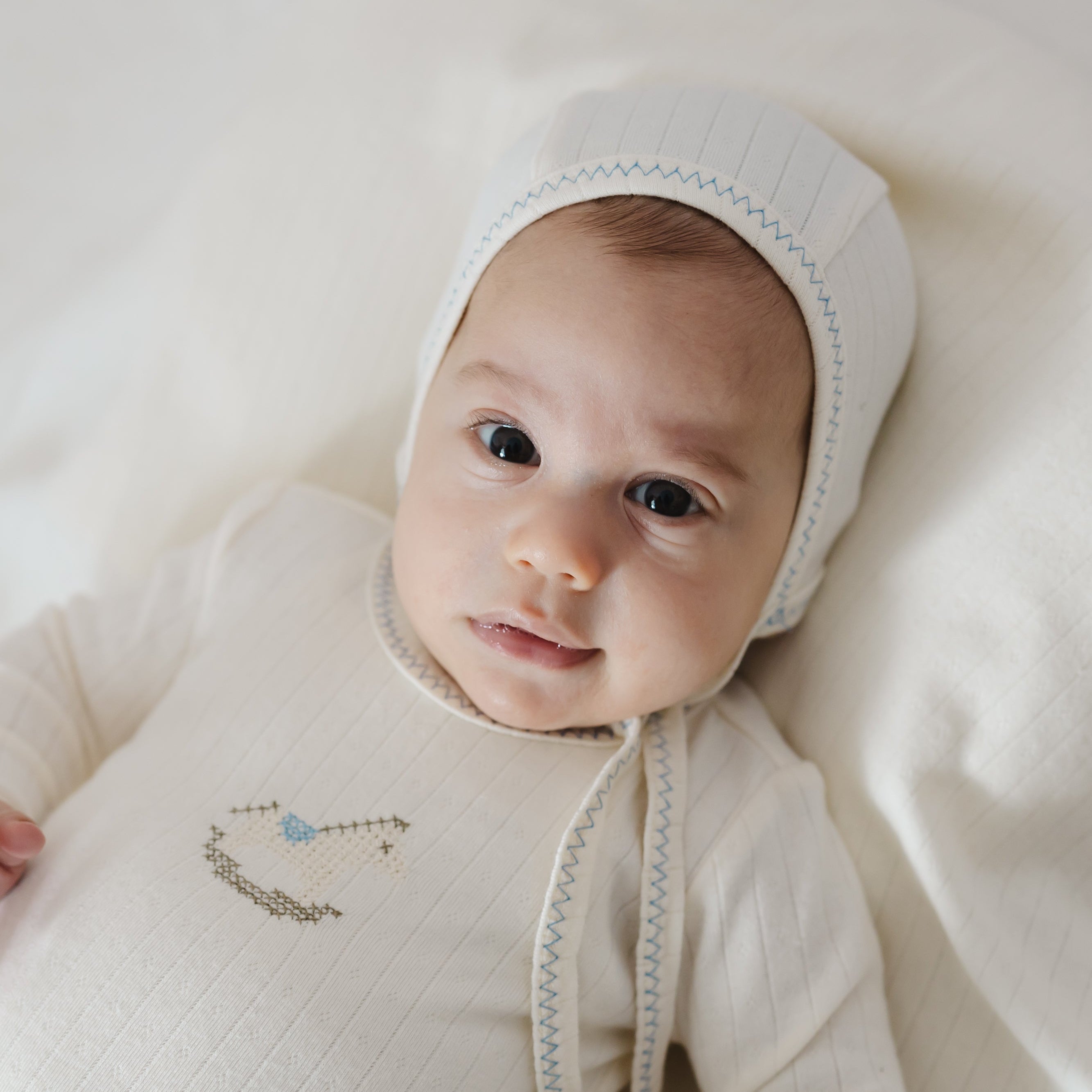 Rock-a-Bye Pointelle Set - Cream/Blue