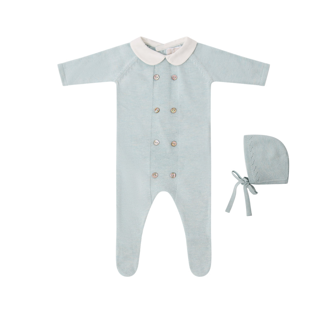 Peter Pan Knit Footie + Hat - Blue