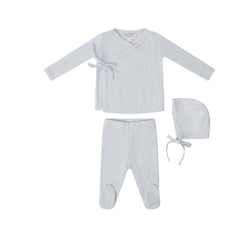 Pointelle Wrap Set Footie + Hat - Blue