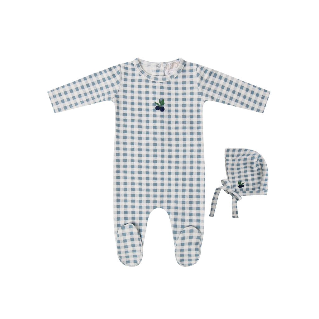 Gingham Playset Footie + Hat - Blueberry