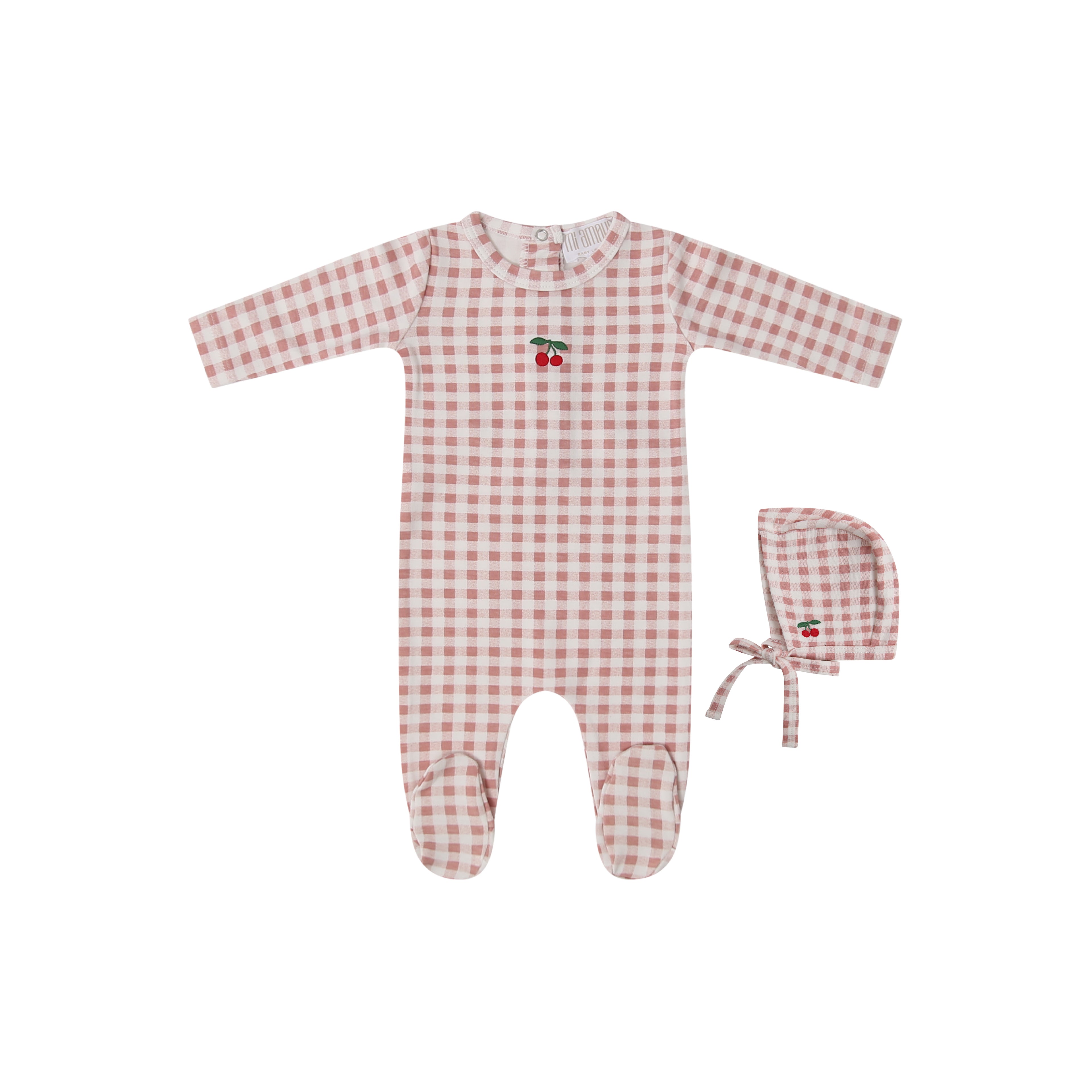 Gingham Playset Footie + Hat - Cherry