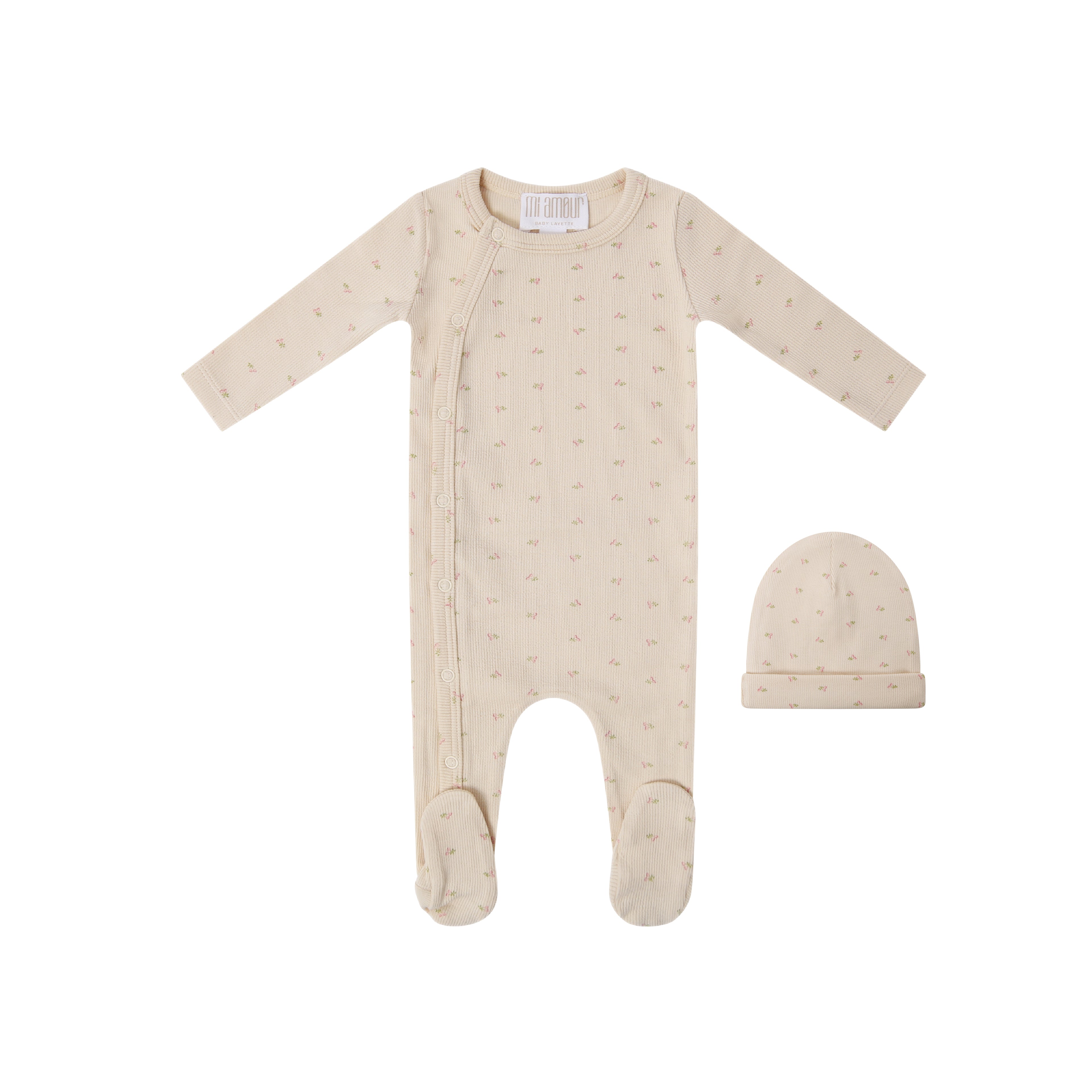 Little Petals Footie + Hat - Pink Floral