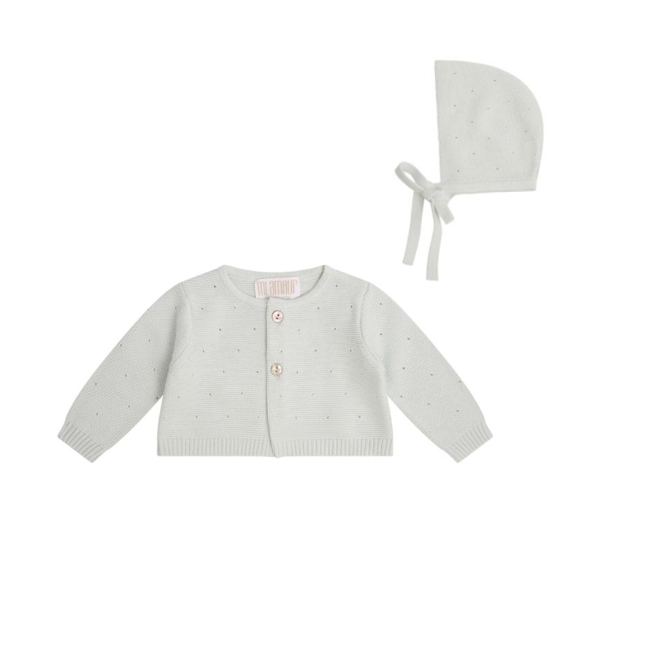 Sweet Eyelet Cardigan + Hat - Blue