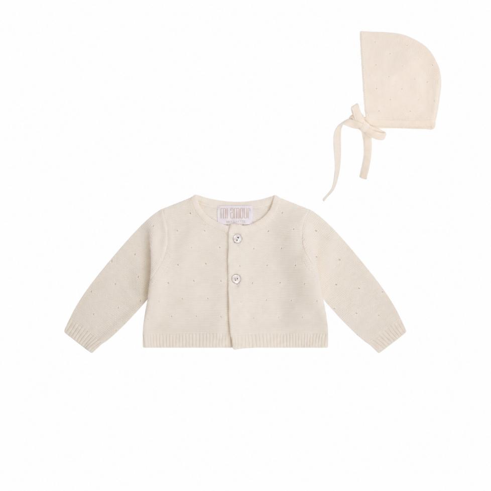 Sweet Eyelet Cardigan + Hat - Cream
