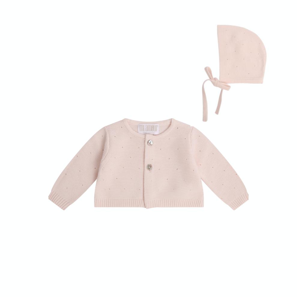 Sweet Eyelet Cardigan + Hat - Pink